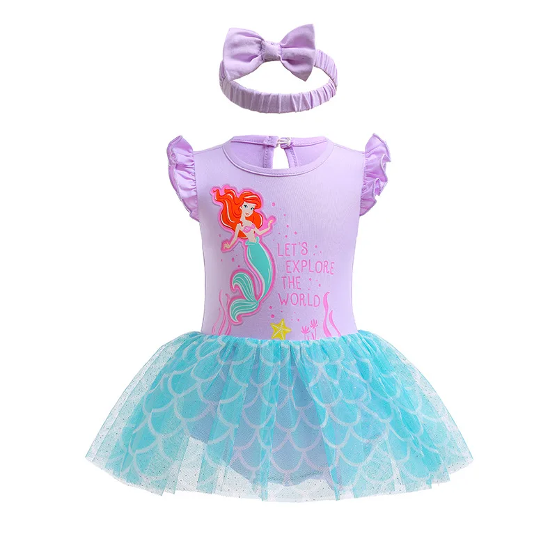 Baby Girl Dress Hot Toys Infant Baby Romper Dress with Headbands Mermaid Elsa Ana Belle Jumpsuit Kids Cute Cos Clothing girls dress baby jumpsuit baby girl dress
