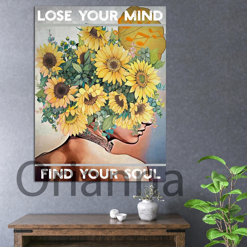 

Wall Art Home Decor Hd Print Lose Your Mind Find Your Soul Sunflower Girl Modular Picture Canvas Painting For Bedroom Posters