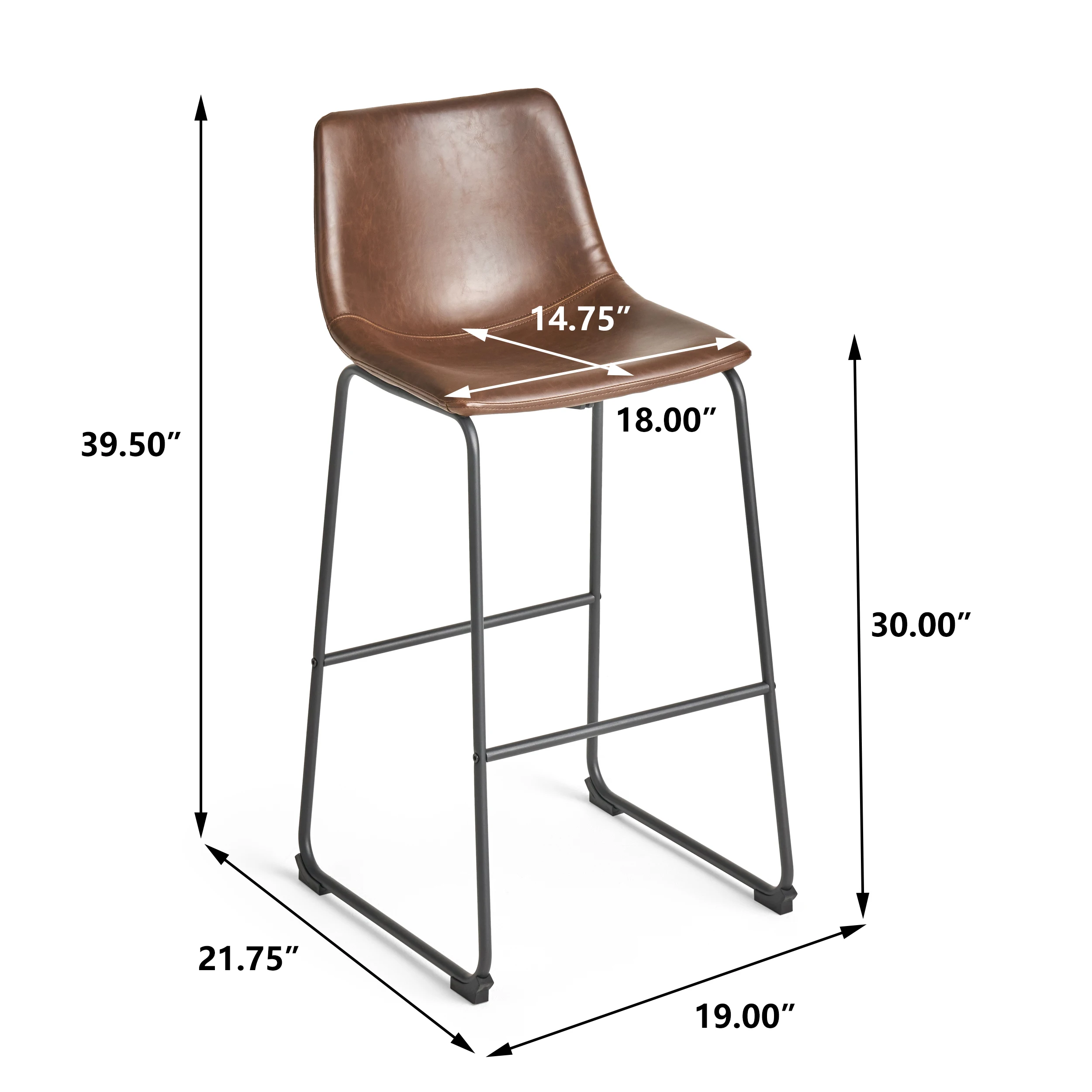 Two-piece，30-Inch Cedric Faux Leather Bar Stool in Vintage Brown