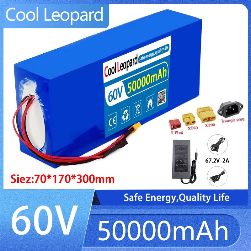

60V 50000mAh Electric Bike 21700 Battery For Scooter Motorcycle 16S4P 3000W Rechargeable Battery With Same Port BMS+Charger