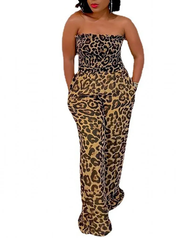 

Sexy Backless Leopard Jumpsuits Women Wide Leg Pants Summer Off Shoulder One Piece Outfits Romper Night Club Outfit Streetwear