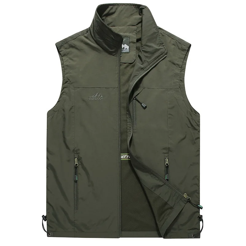 2023 Spring Autumn New Solid Color Fashion Stand Collar Sleeveless Vests Man Quick Drying Zip Fastener Pockets All-match Tops