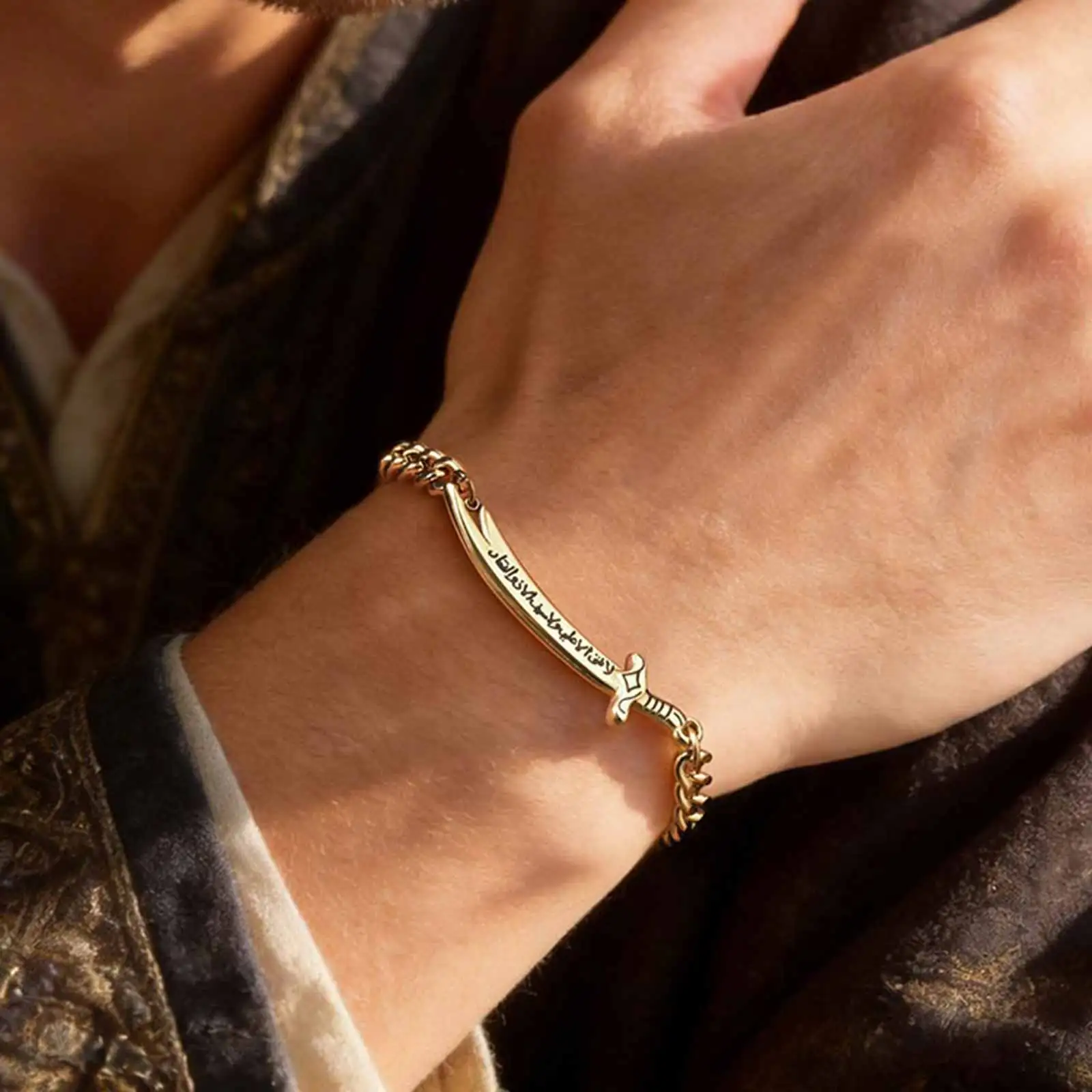 Herren Zulfiqar Schwert-Armband, Arabische Kalligraphie Muslimisches Edelstahl-Armband, Amulett-Schmuck Geschenk – Detail 5