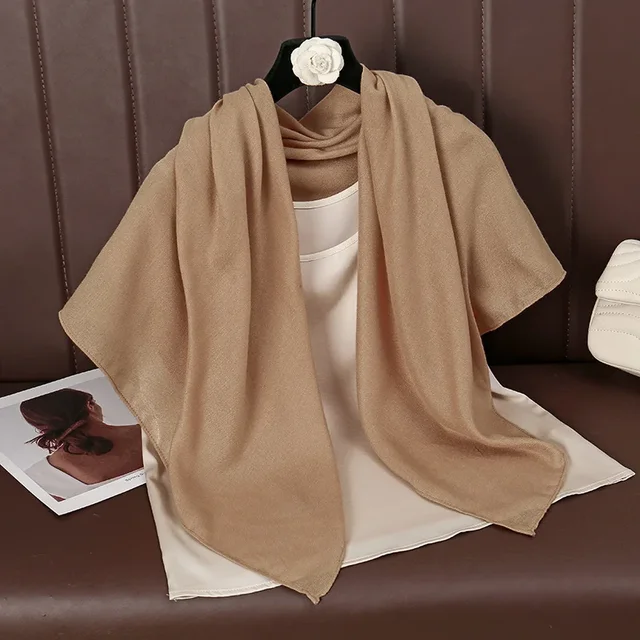 Foulard carré fin et doux pour femmes, 90x90cm, simplicité, couleur unie, foulard en coton et lin, Hijabs musulmans, accessoires de sac