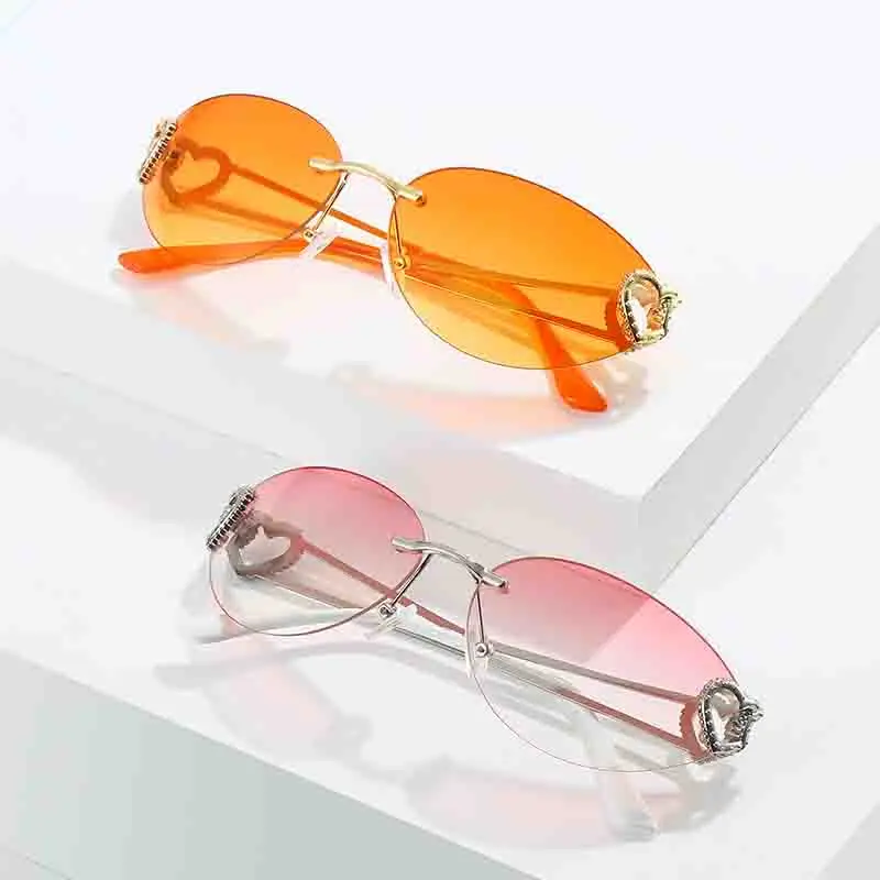 

Очки солнцезащитные Y2K овальные женские, брендовые дизайнерские уличные дорожные солнечные очки без оправы, в металлической оправе, UV400