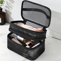 Women Travel Cosmetic Bag Large-Capacity Wash Bags Black Mesh Makeup Case Organizer Storage Pouch Casual Zipper Toiletry Make Up 1