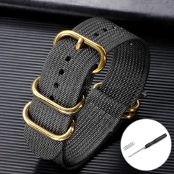 Gold Buckle Nylon High - Density Woven Watch Strap - Durable Sport Wristband - 22mm (Grey - Gold)