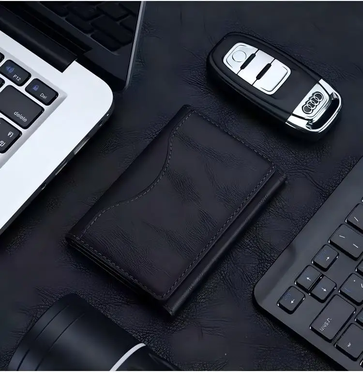Premium PU Leather Magnetic Card Holder Wallet with Kickstand - Foldable Design & 6 Card Slots
