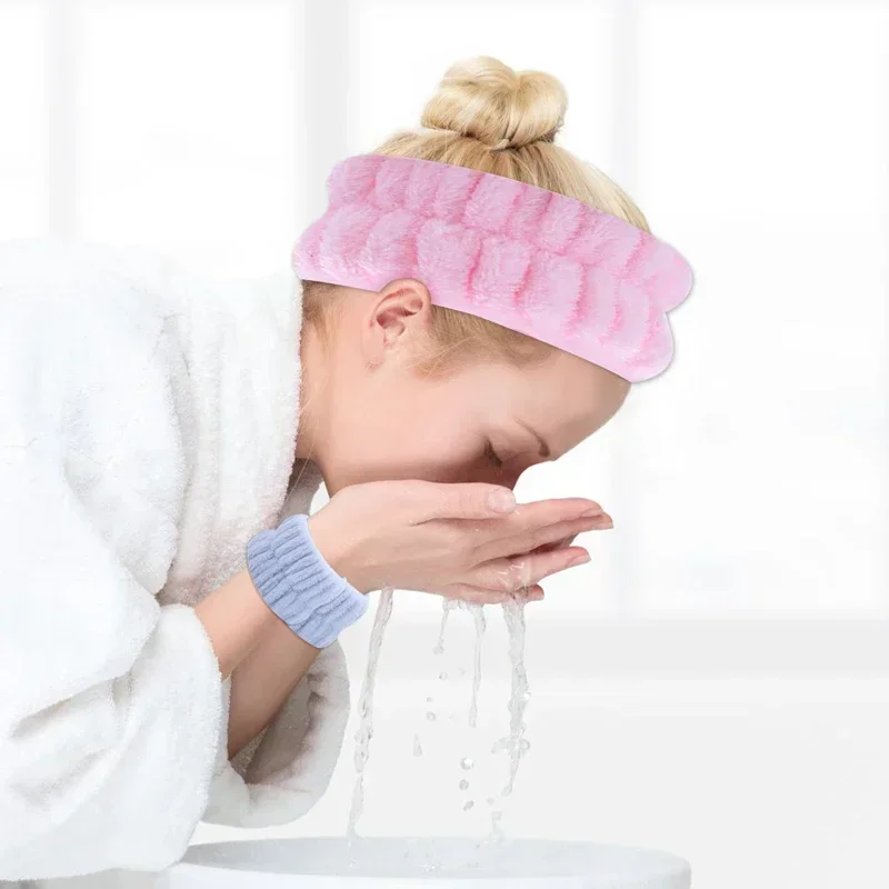 Face Wash Wristband Fleece Skincare  Band Wrist Cuffs for Makeup Shower Girls Headbands Wrist Washband Oversleeves 3