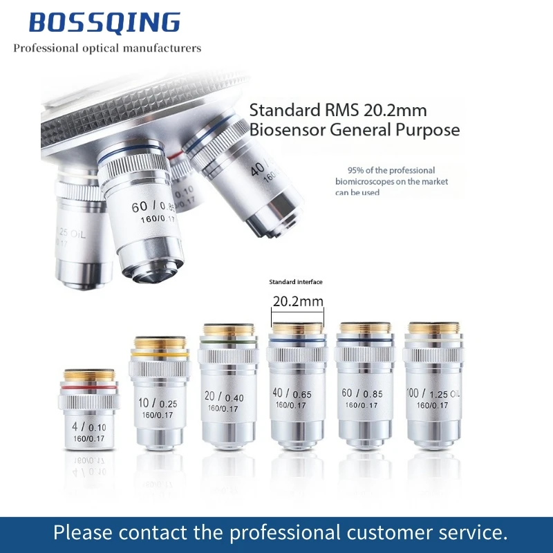 The silver biological achromatic objective lens of Model 195B is made of copper, with an interface diameter 20.2 mm RMS