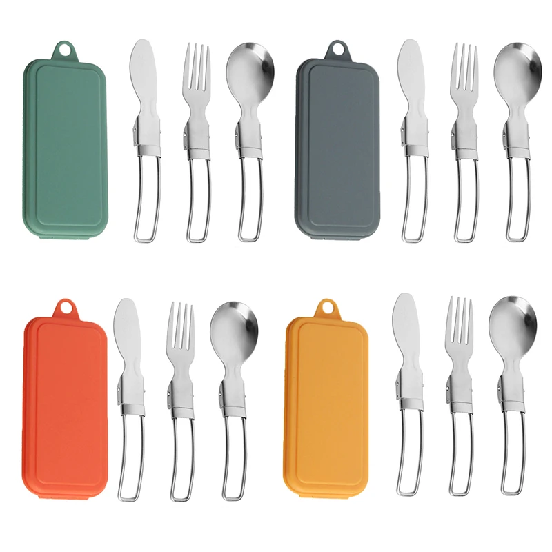 3pcs/box 304 Stainless Steel Folding Cutlery Knife, Fork And Spoon Set camping cutlery portable tableware portable cutlery Outdoor Picnic Camping Portable Tableware