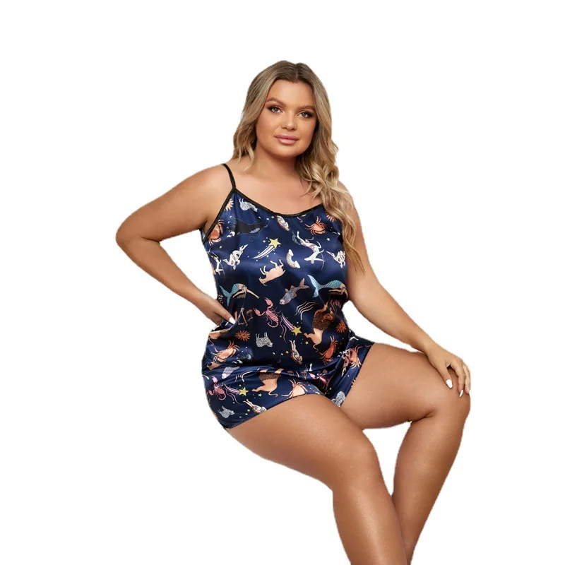Summer Short-sleeved Pajamas Women's Ice Silk Thin Loose Large Size Home Clothes Two-piece Suit 2024