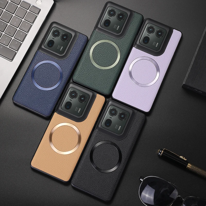 Magnetic PU Leather Lichee Pattern Anti-slip Ultra Thin Phone Case
