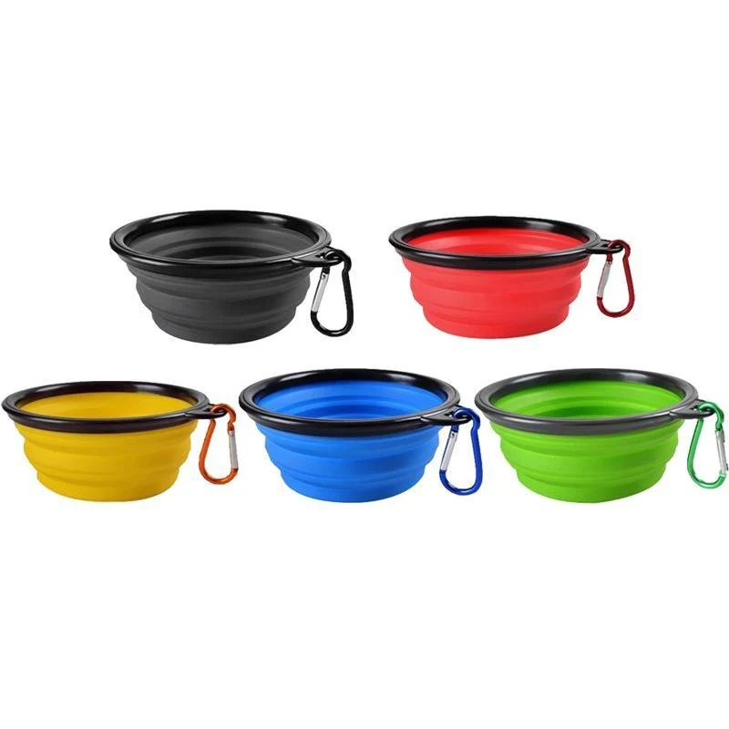 고양이 식수 실리콘 애완 동물 여행 그릇, 접이식 컵 접시, 카라비너 애완 동물 용품, 350ml