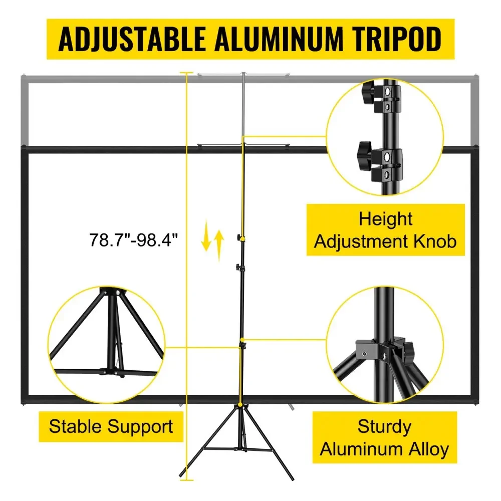 16:9 4K HD adjustable tripod projector screen stand 60/70/80 90/100/110Inch for indoor&outdoor projection
