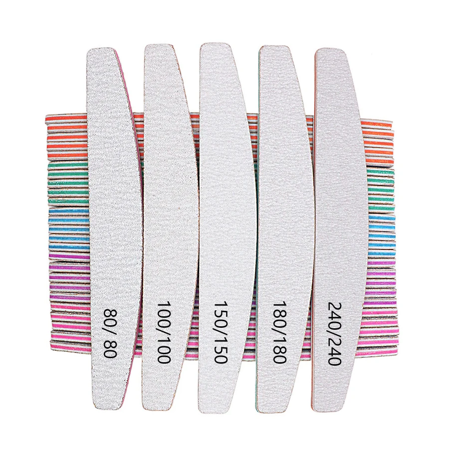 5Pcs Nagel Dateien 80/100/150/180/240 Grit doppelseitige Halbmond Schleifpapier Nagel Datei häutchen Entferner Puffer Maniküre Werkzeuge – Detail 1