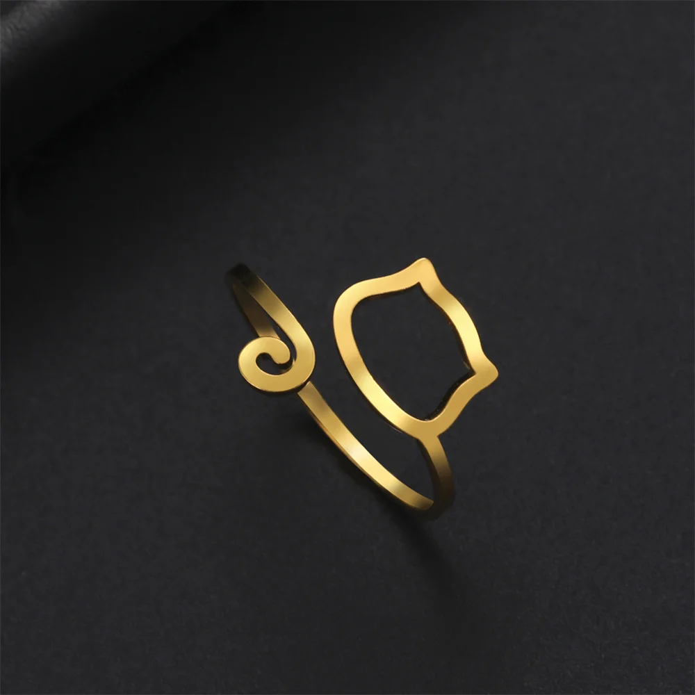 Edelstahl-Katzenringe für Frauen, goldfarben, süßes Kätzchen, verstellbarer Ring, 2023, Trend, Tierschmuck, Mädchen, Party, Geschenk, Großhandel