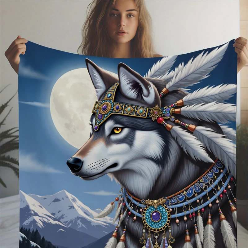 Dream Catcher Wolf Print Blanket Soft Throw Blanket for Home Bedroom Bed Sofa Travel Office Solid Cover Blanket