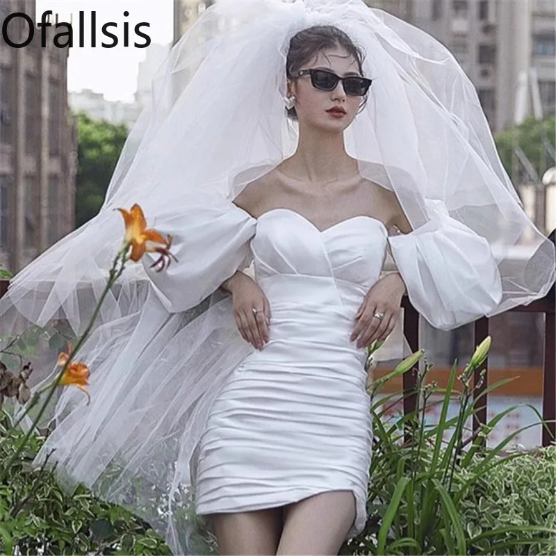 

Ofallsis Photography Themed Clothing White Large Puff Sleeves Strapless Dress 2024 New Fashionable Personalized Wedding Dresses