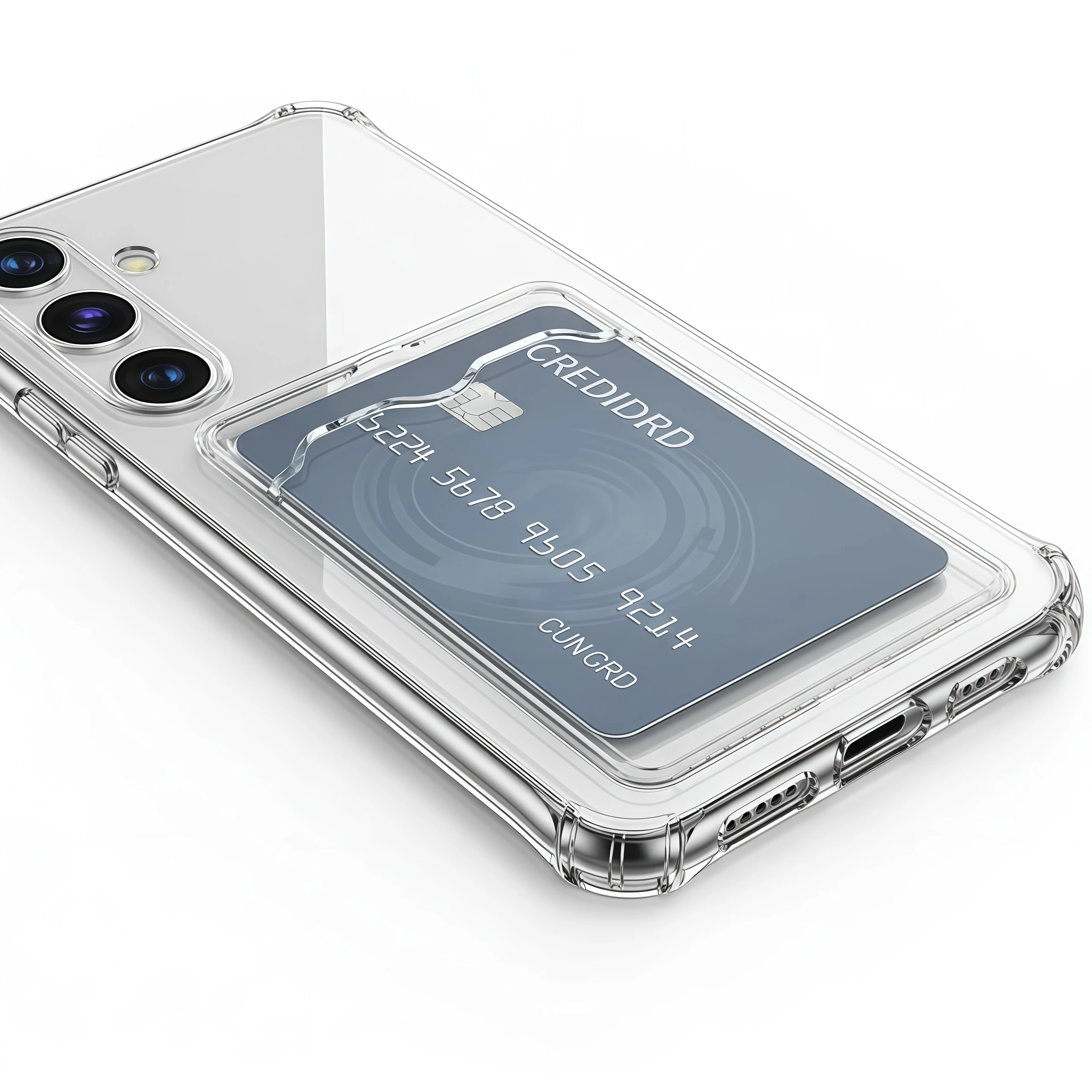 Clear Shockproof Silicone Phone Case with Card Slot Back Cover