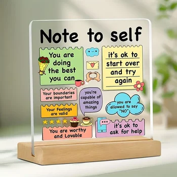 Decorative Sign with Wooden Base Inspirational Acrylic Positive Affirmation Self-love Reminder School Colorful Encouraging Note 1