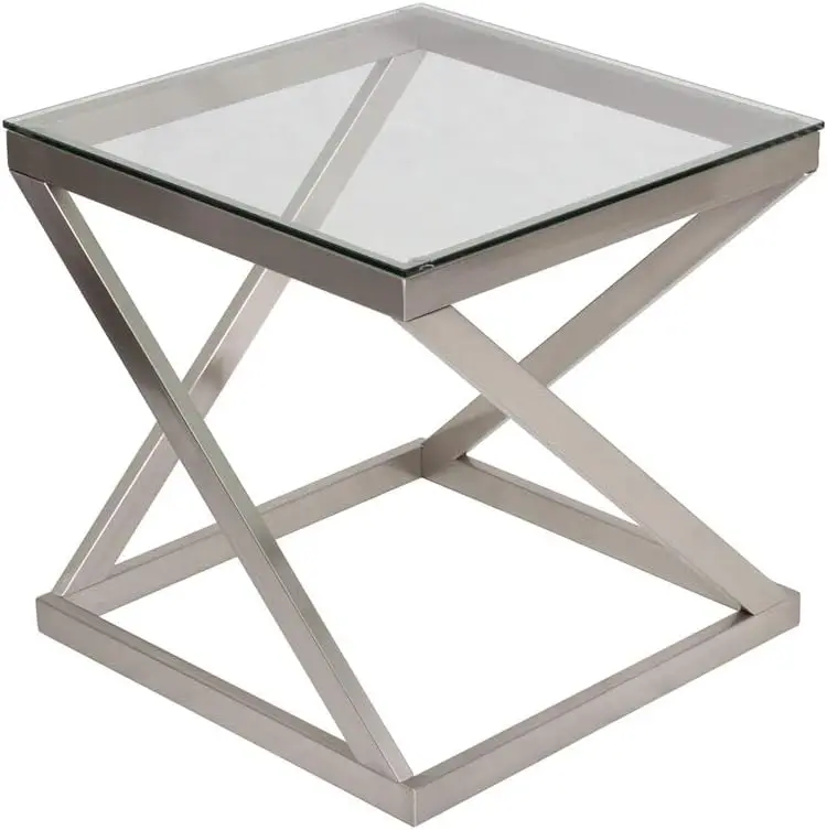 

Modern Square Brushed Nickel End Table with Beveled Glass Top, Silver Small coffee table Table top Small end table Tea table Mes