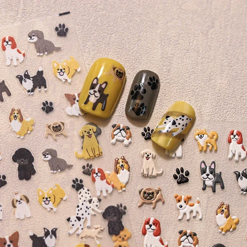 Kawaii Puppy Corgi Dalmatian Poodle Labrador Beagle Cute Dog Print Animal Embossed Reliefs Nail Art Stickers Manicure Tool Decal