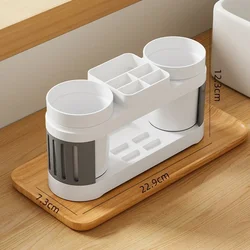 Elegant All-in-One Bathroom Toothbrush and Mouthwash Holder Set (Grey-Double-Cup)