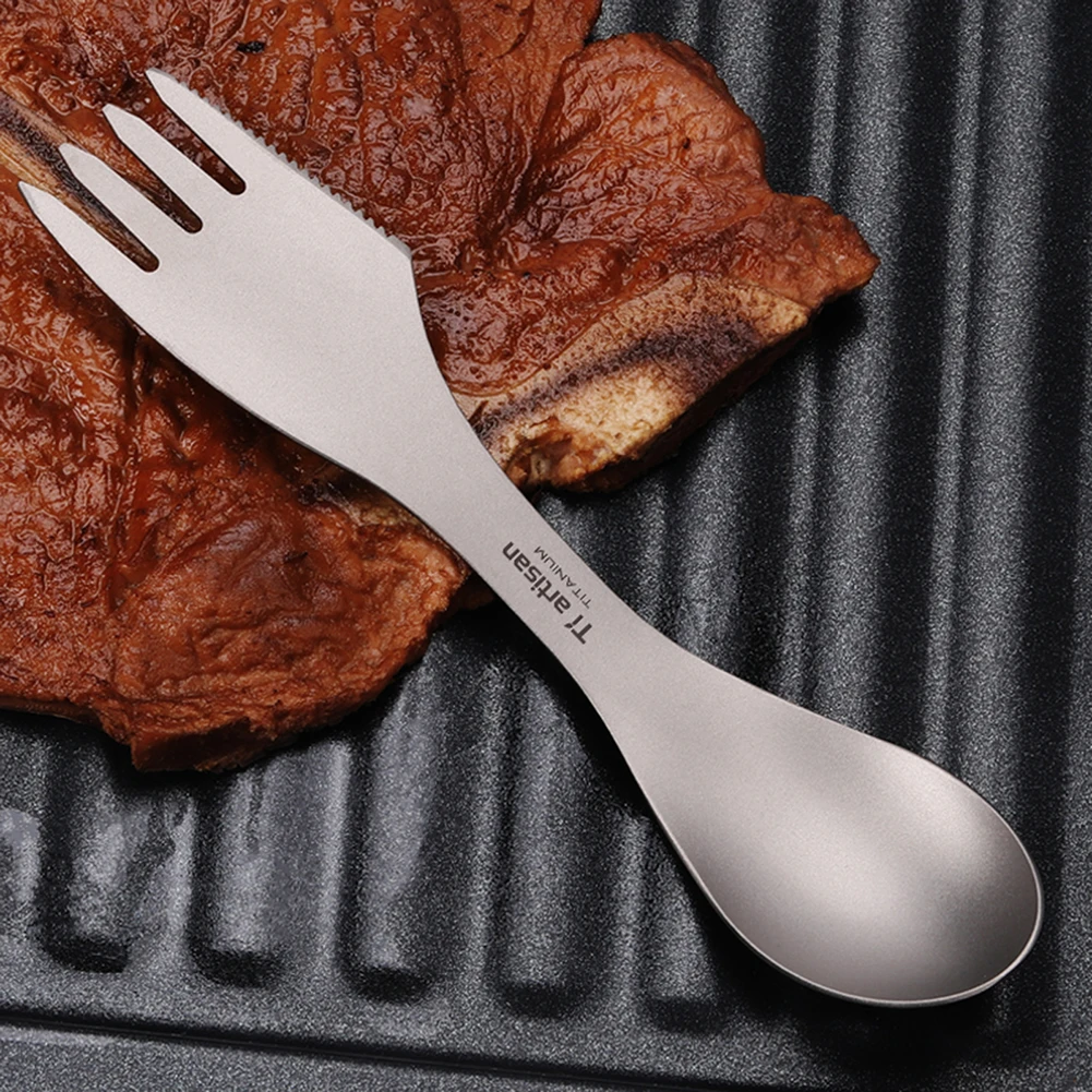 Camping Spork Cutter Edge Fork Lightweight Mesh Bag Outdoor Picnic Portable Practical Spoon Functional Versatile