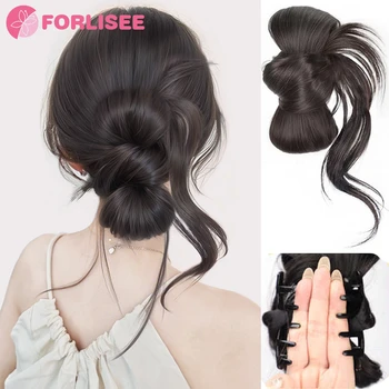 FORLISEE Integrated Synthetic Bun Hairpiece Claw Clip Dragon Must Flower Bud Hair Wrap Fake Hair Accessory Flower Bud Bun Hairdo