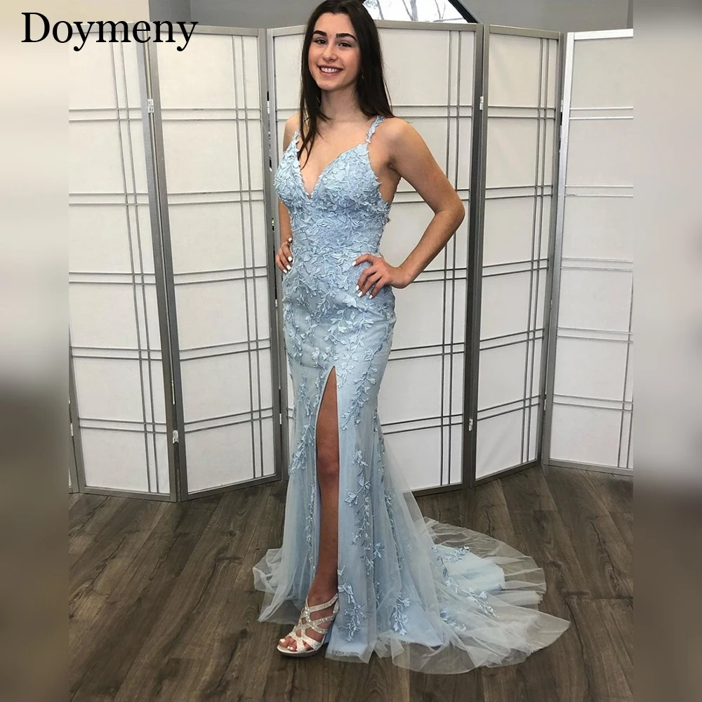 

Doymeny Evening Dresses Cocktail Dresses Front Slit V-Neck Mermaid Wedding Guest Dress For Women Celebrity Vestidos De Coquetel