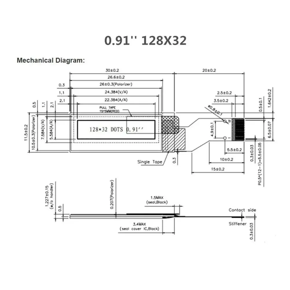 OLED Display Panel 0.91 12832 128x32 12Pin 12P SSD1306 Serial SPI PMOLED OLED Display Module Panel