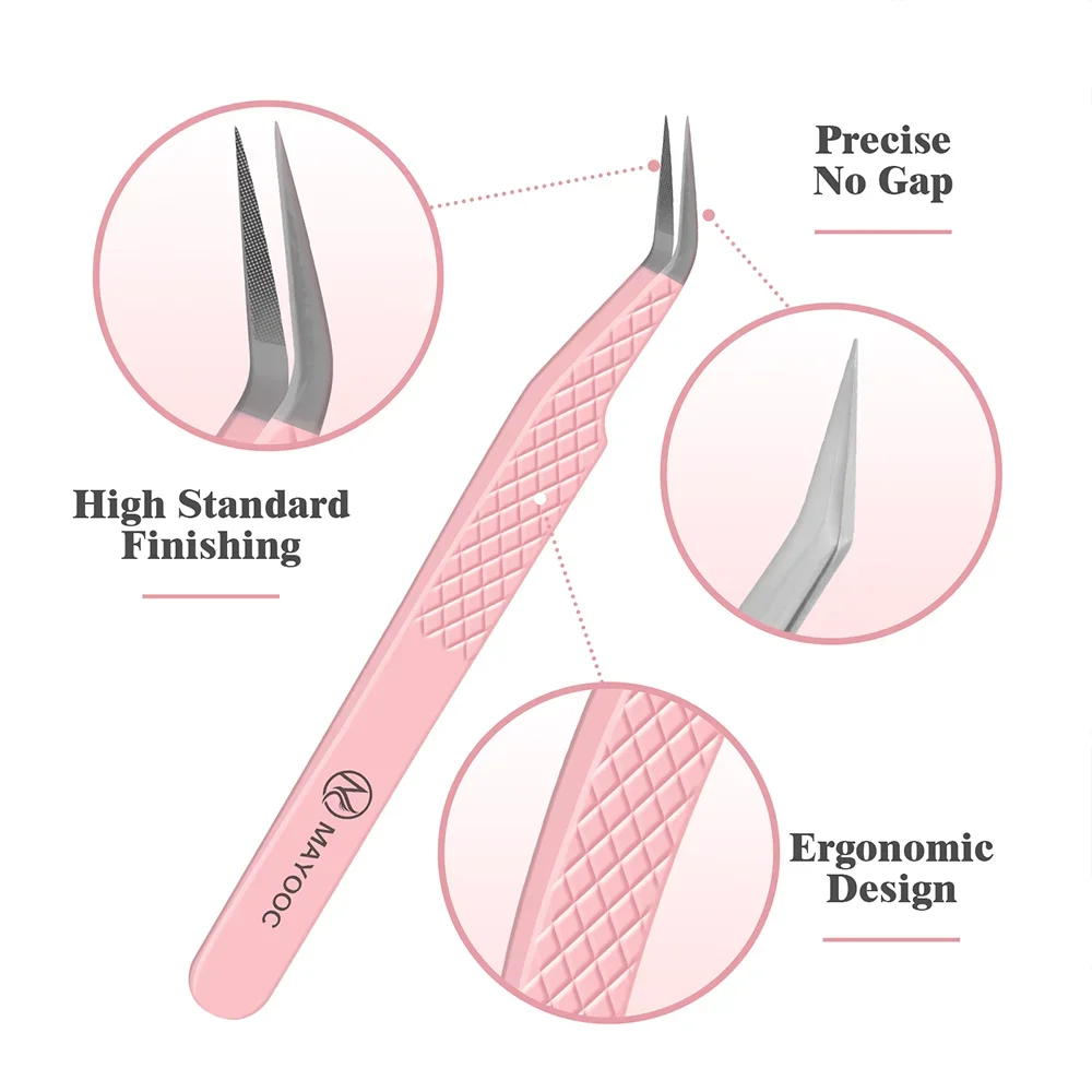 MAYOOC Eyelash Tweezers With Fiber Tips Stainless Steel High Precision Tweezer Volume Fans lash Tweezer Makeup Tools Custom Logo 2