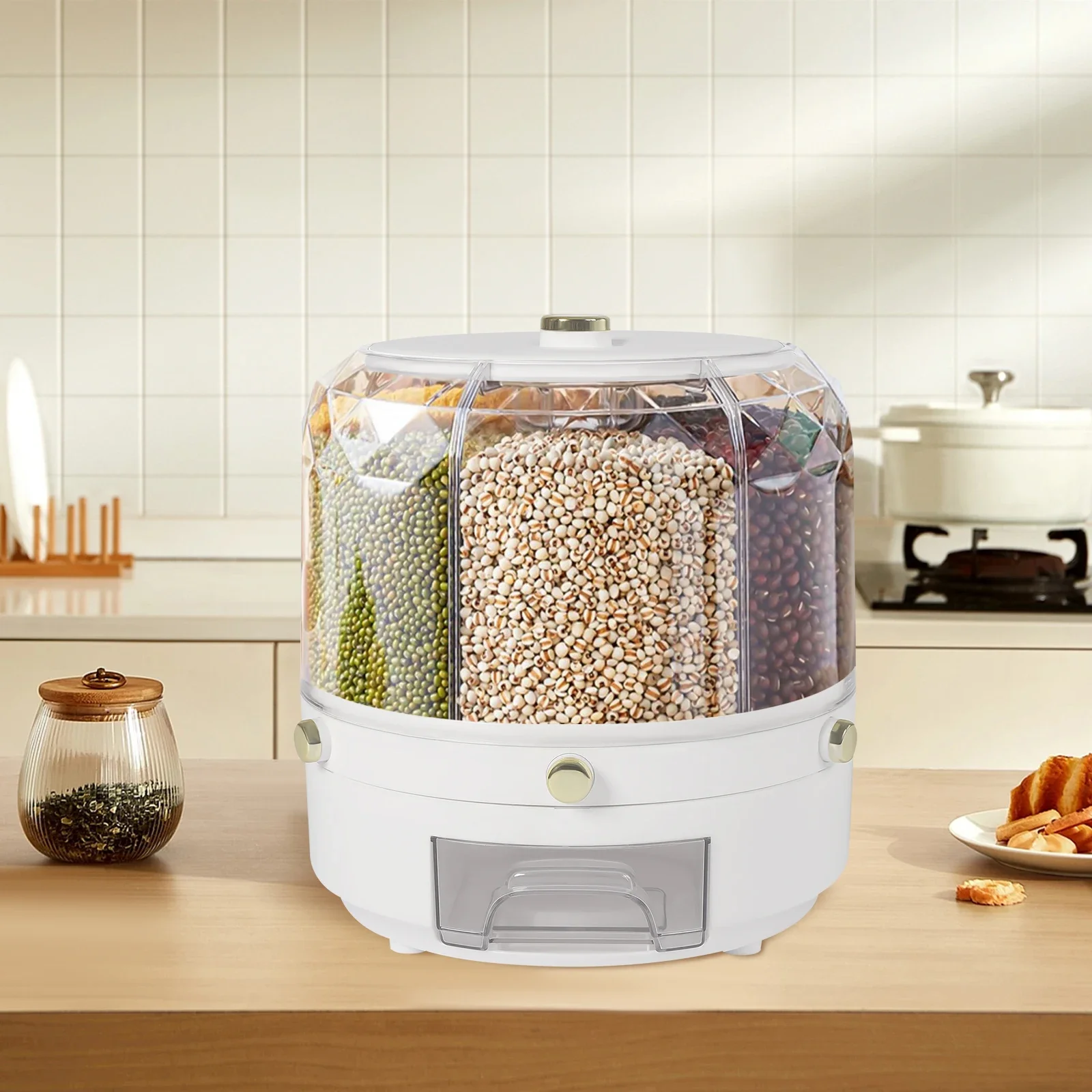 Premium Cereal Dispenser &ndash; 6 Grids, 360&deg; Rotatable, Large Capacity