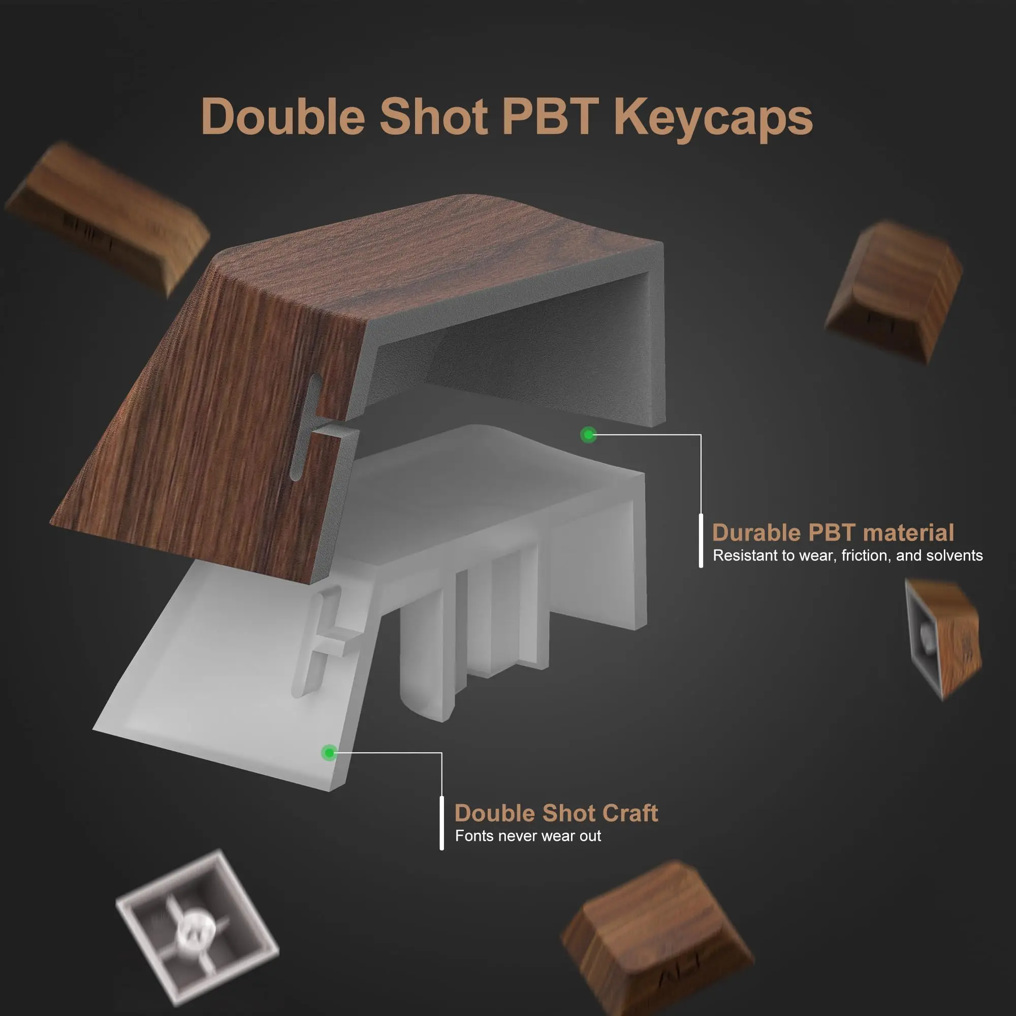 Keycaps Pbt para Teclado Switch Grão de Madeira Brilho Através Keycaps Dye Sub Side Print Perfil Cherry Cherry Gateron mx 136 Chaves - Imagem 6