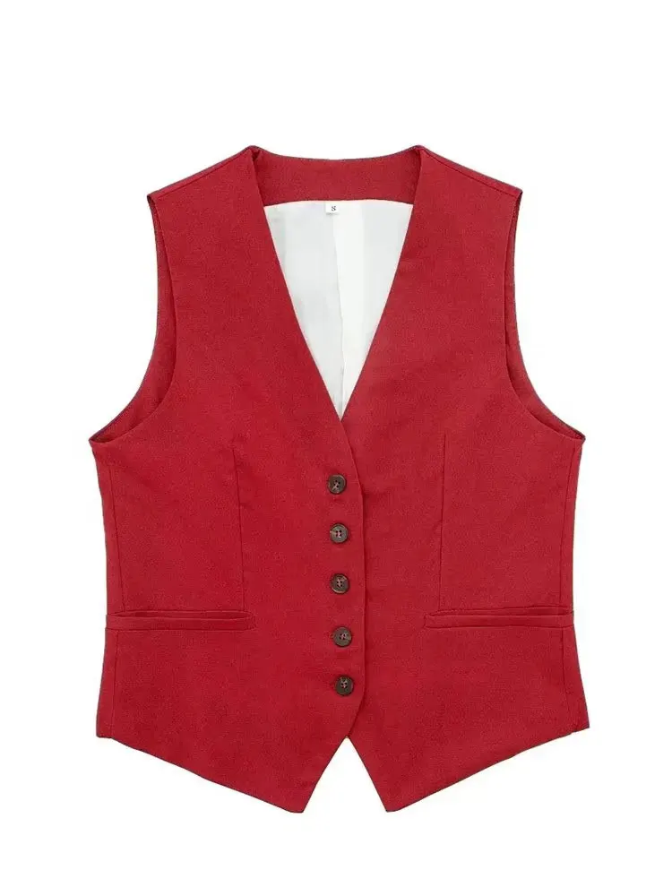 HH Women Fashion Solid Linen Vests Single Breasted Sleeveless Waistcoat Top Summer Female Casual Streetwear Suit Vest