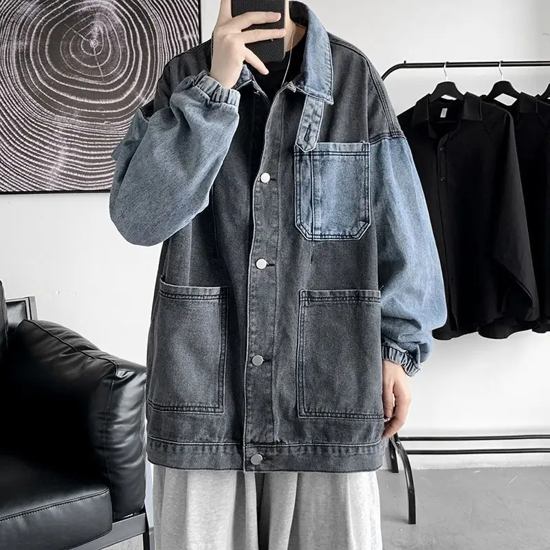 Patchwork Denim Coats Spring Autumn Daily Casual Jeans Jacket Male Big Pocket Outerwear Women 2022 New patchwork cotton linen men scarf autumn winter striped tassel scarf men s shawl wrap fashion casual male bufandas accessories