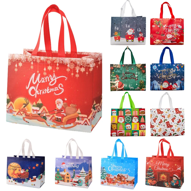 

5Pcs/Lot Christmas Gift Bag Non-woven Tote Bag Xmas Decor Christmas Party Favor Boutique Jewelry Packaging Bag Clothes Candy Bag