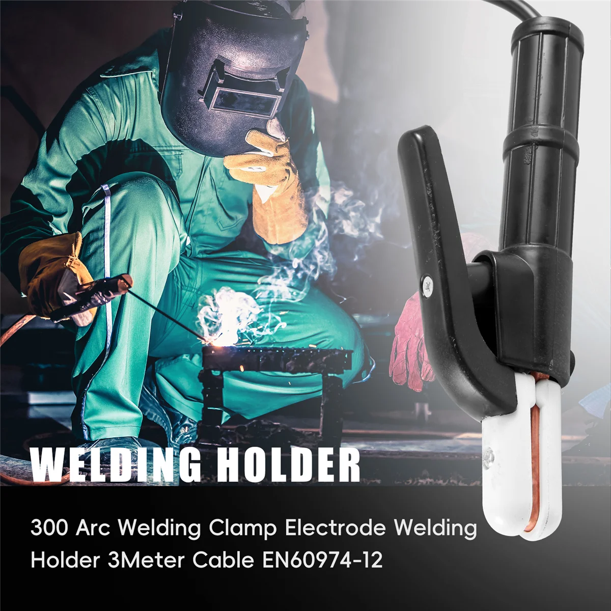 ABKY-High Quality 300 Arc Welding Clamp Electrode Welding Holder 3Meter Cable EN60974-12