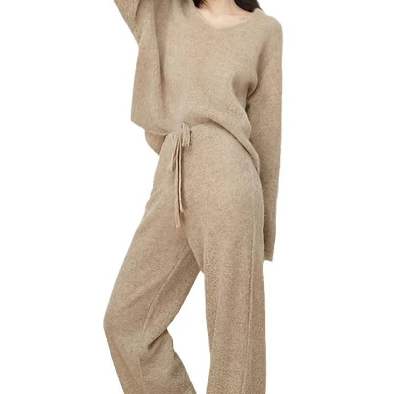 Idle Style Design Thick Inner Knitted Sweater Wide Leg Pants Two-Piece Suit Women's Clothing Season