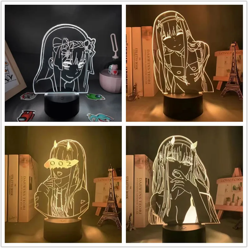 Darling In The Franxx Anime Figure Zero Two Action Figure Led Neon Night Lights Sexy Girl Figurine 3D Desk Lamp Model Toys