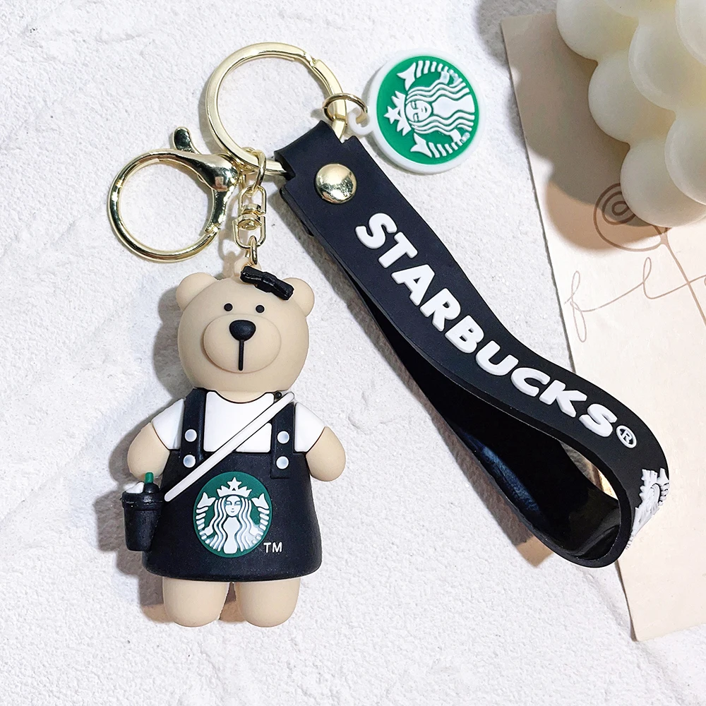 Starbucks Bear Cup Three-dimensional Cartoon Keychain Cute Toy Key Silicone  Doll Gift Pendant Car Keyring