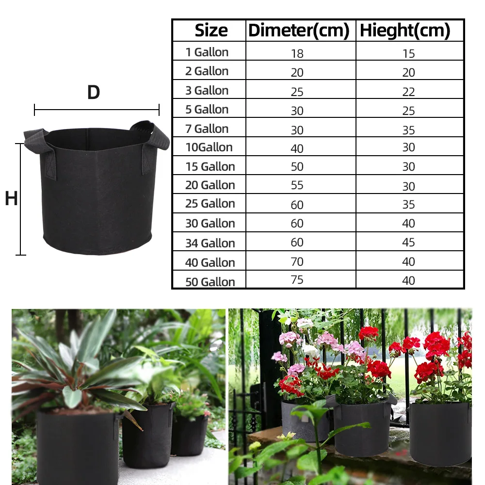 Grow Bags - 2 to 50 Gallon - Black