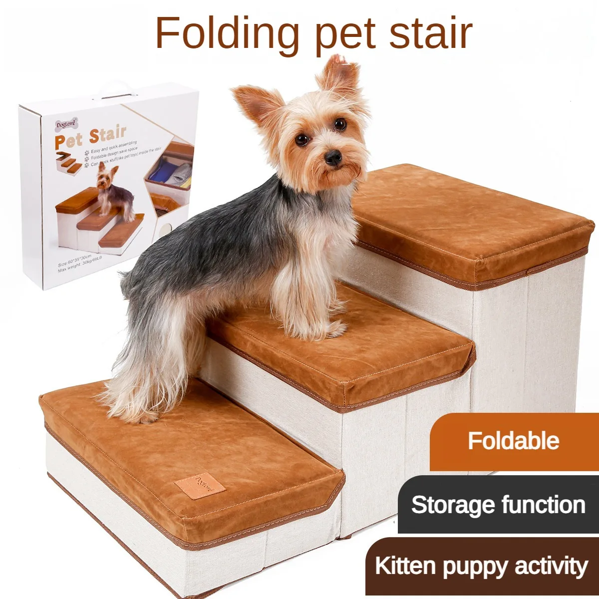 

Durable 3-Step Foldable Pet Stairs Storage Design for Indoor Use Ideal for Small Dogs and Puppies Up to 55 Pounds