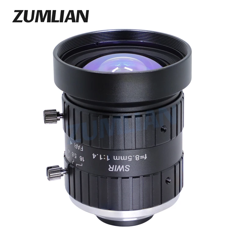 ZUMLIAN 8.5mm NIR 렌즈 750-1700nm 산업용 검사 카메라 2/3'' CMOS 센서 F1.4 수동 조리개 (4K NIR 카메라용)