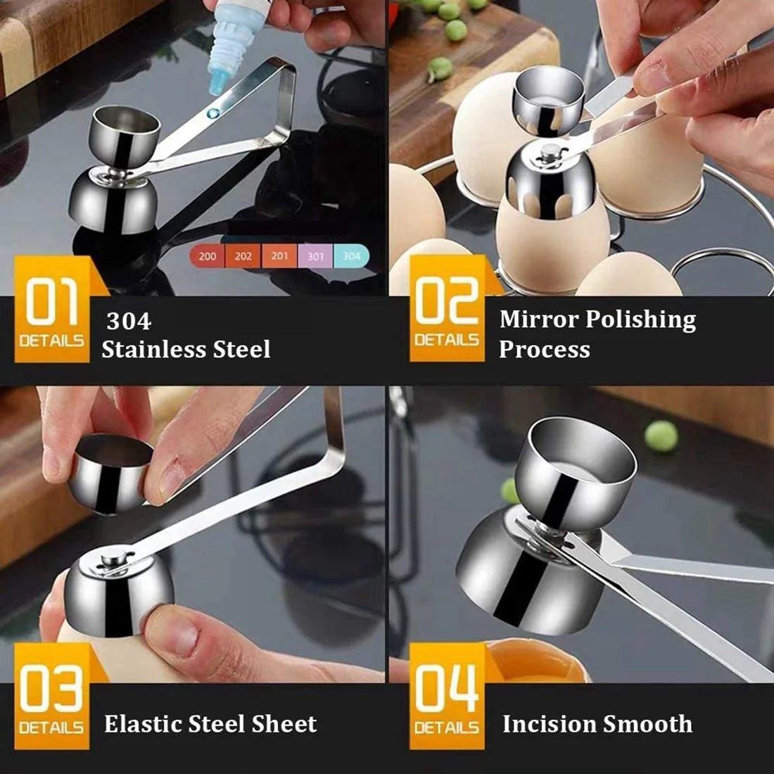 Egg Shell Opener Egg Topper Cutter, Stainless Steel Cracker Separator for Raw, Soft or Hard Boiled