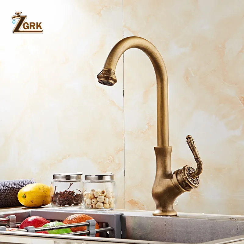 ZGRK Kitchen Faucets Antique Brass Sink Mixer Tap 360 Swivel Brushed  Hot Cold Water Kitchen Water Tap Deck Mounted