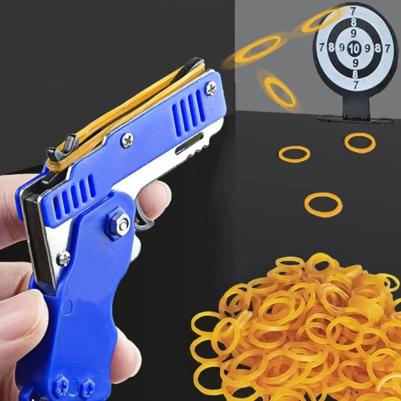 Rubber Band Gun 1PCS Keychain Gun 60 Rubber Bands Rubber Band Gun Shooting Pistol Alloy Kid Outdoor Party Metal Gift Boyfriend Gift Funny