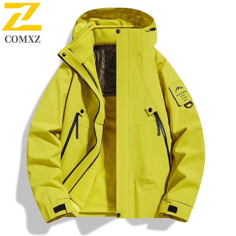 COMXZ Men Graphene Jacket Comfort Outdoor Adventure Thickened Warm Parka Fashion Detachable Hood Windproof Winter Clothing