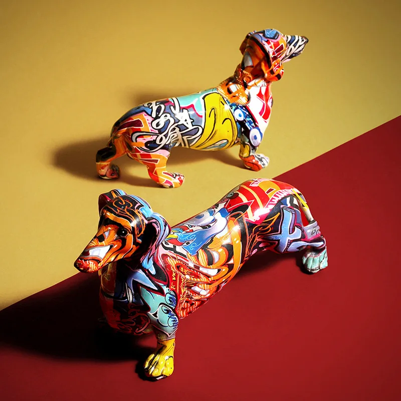 

Creative Graffiti Air Home Modern Painted Colorful Dachshund Dog Decoration Wine Cabinet Office Decor Desktop Crafts Decor